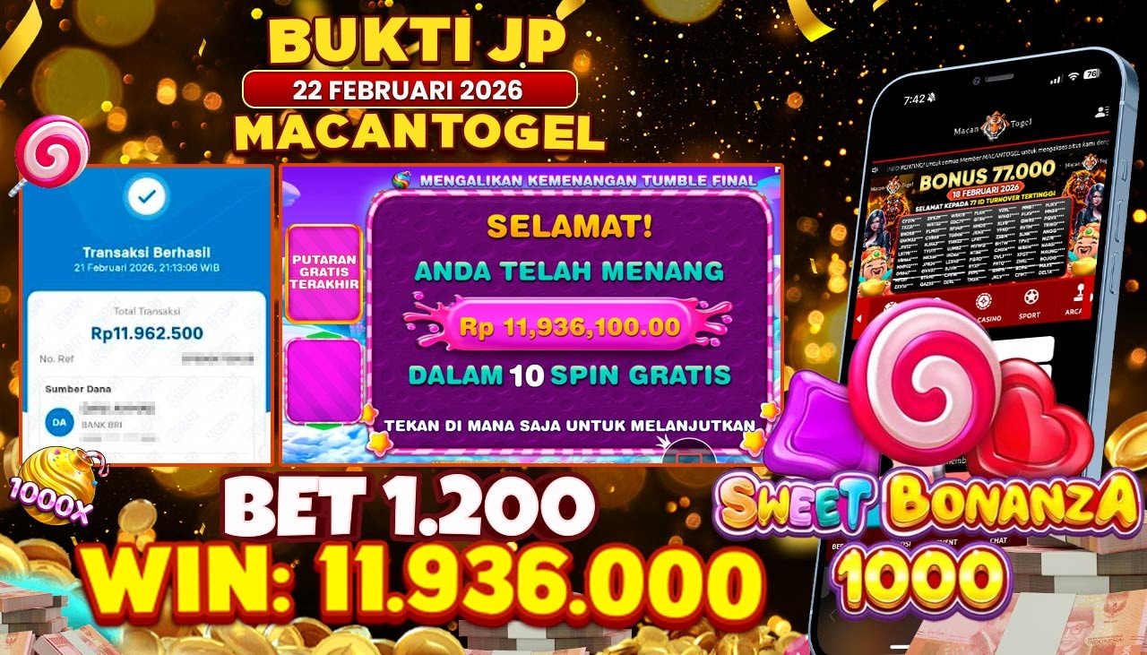 MACANTOGEL JACKPOT PERMAINAN SLOT PRAGMATIC PLAY SWEET BONANZA 1000 Rp.11.936.000,- LUNAS