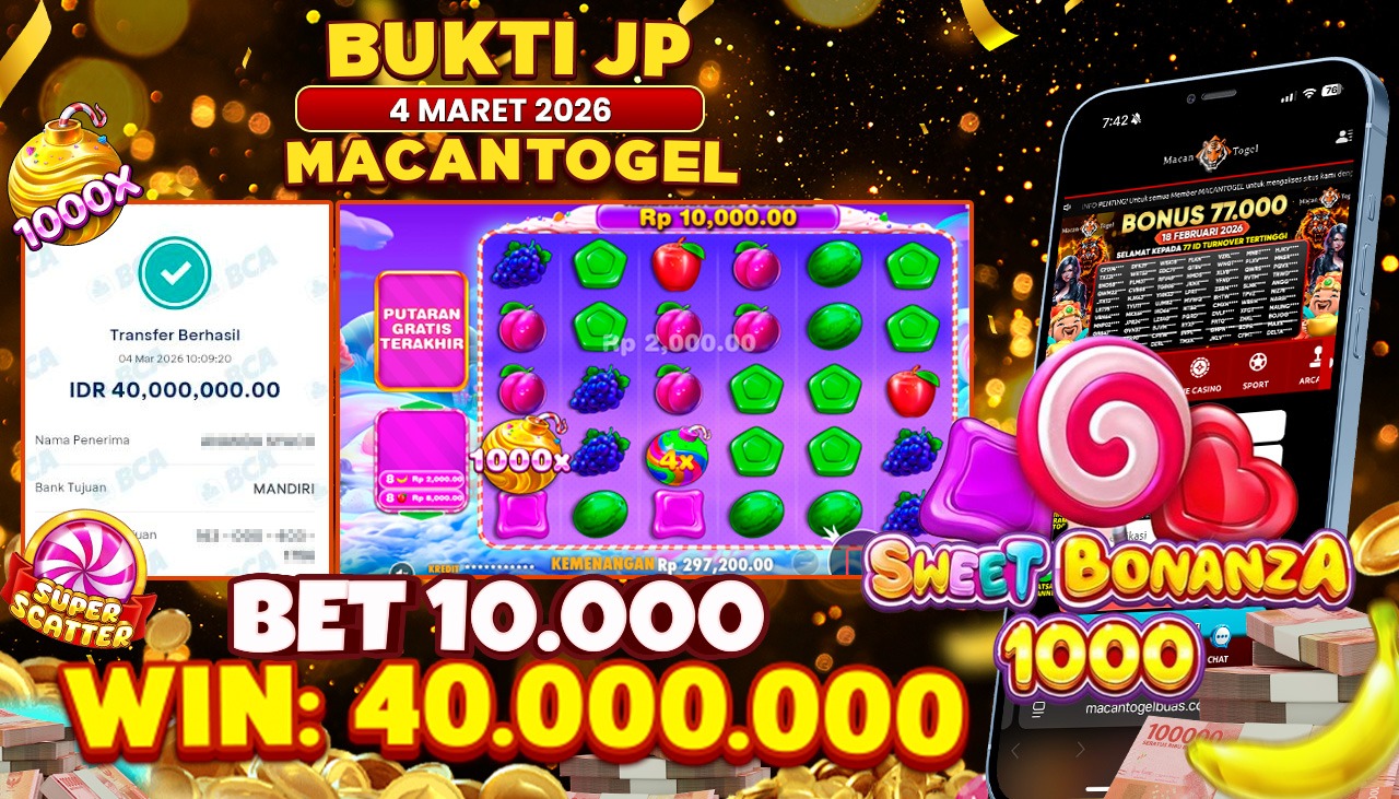 MACANTOGEL JACKPOT PERMAINAN SLOT PRAGMATIC PLAY SWEET BONANZA 1000 Rp.40.000.000,- LUNAS