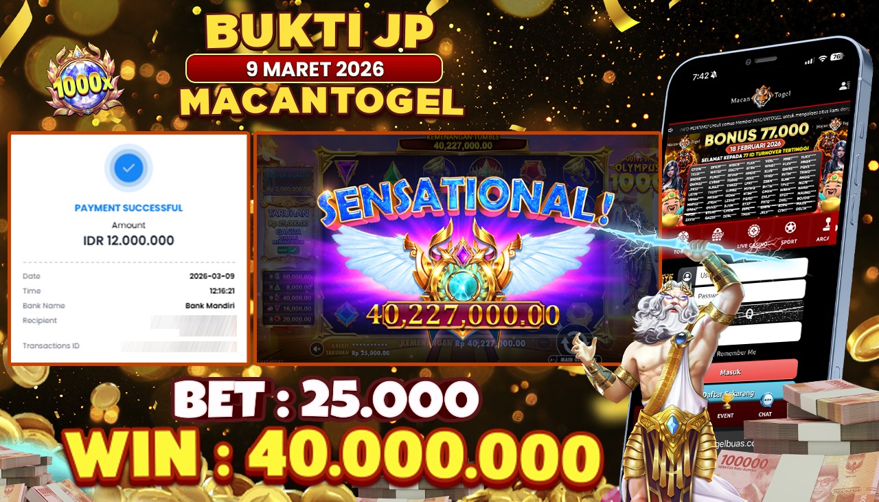 MACANTOGEL JACKPOT PERMAINAN SLOT PRAGMATIC PLAY GATES OF OLYMPUS 1000 Rp.40.000.000,- LUNAS