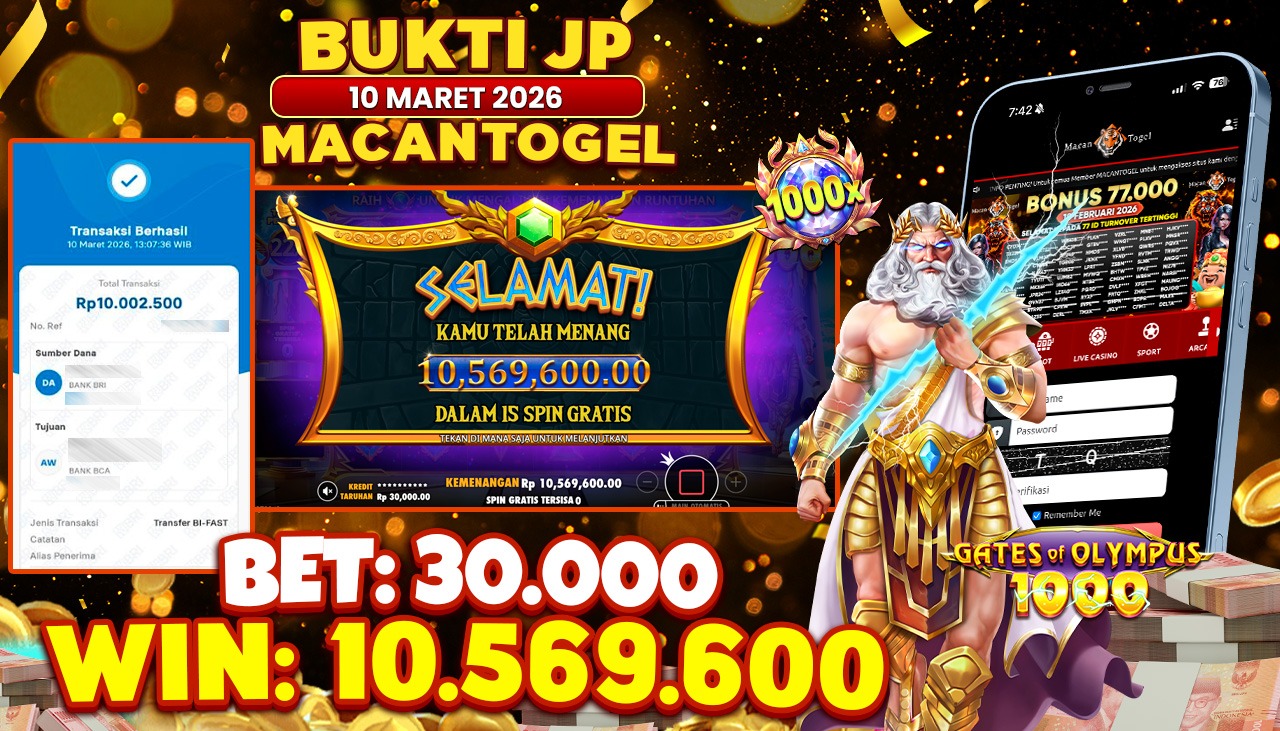 MACANTOGEL JACKPOT PERMAINAN SLOT PRAGMATIC PLAY GATES OF OLYMPUS 1000 Rp.10.569.000,- LUNAS