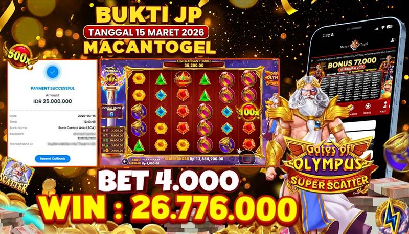 MACANTOGEL JACKPOT PERMAINAN SLOT PRAGMATIC PLAY GATES OF OLYMPUS SUPER SCATTER Rp.26.776.000,- LUNAS