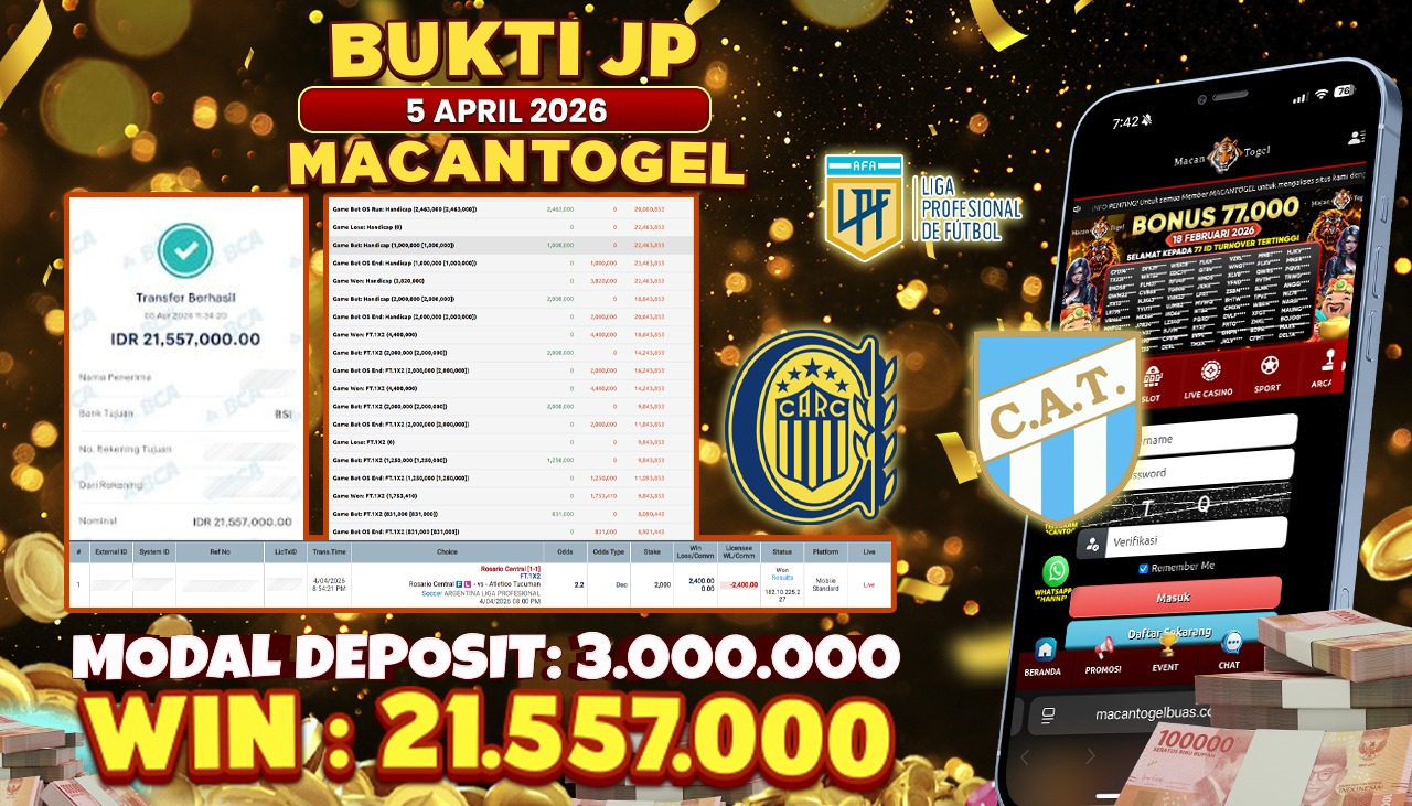 MACANTOGEL JACKPOT PERMAINAN SPORTSBOOK SABA SOCCER Rp.21.557.000,- LUNAS
