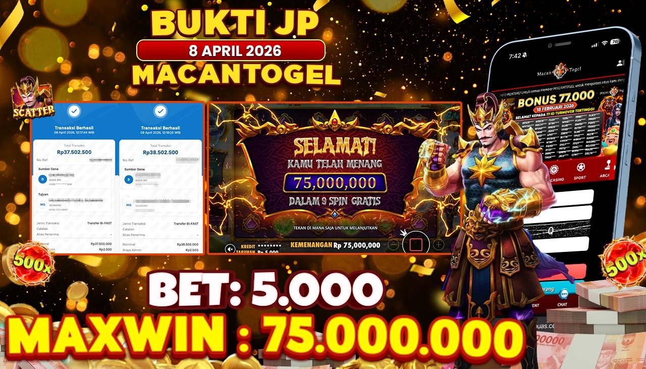 MACANTOGEL JACKPOT PERMAINAN SLOT PRAGMATIC PLAY GATES OF GATOT KACA 1000 Rp.75.000.000,- LUNAS