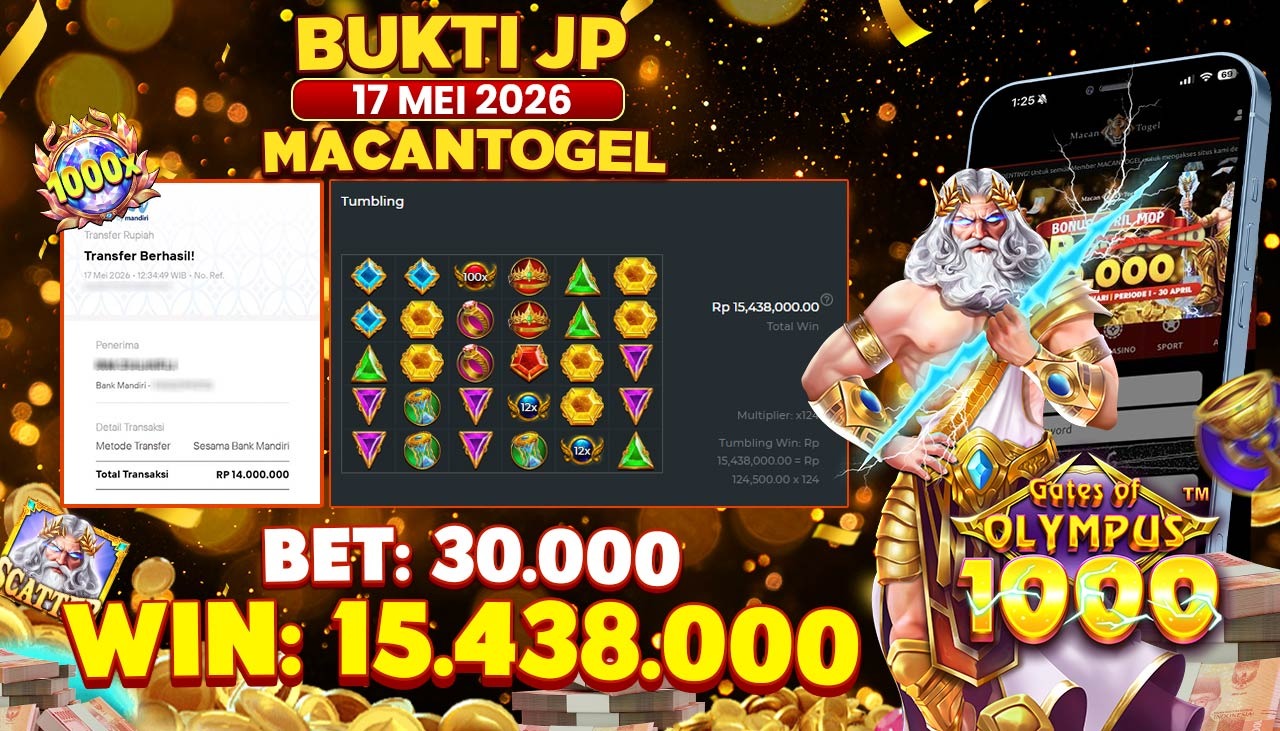 MACANTOGEL JACKPOT PERMAINAN SLOT PRAGMATIC PLAY GATES OF OLYMPUS 1000 Rp.15.438.000,- LUNAS